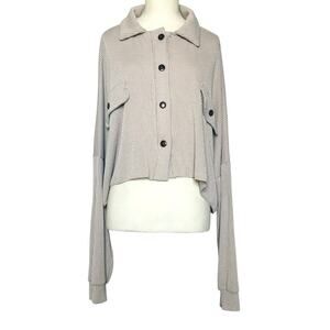 Altar'd State Women’s Ribbed Pocket Cropped Button Down Top Size L Tan